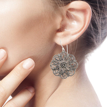 Floral Sterling Silver Dangle Earrings - Gardenia Halo