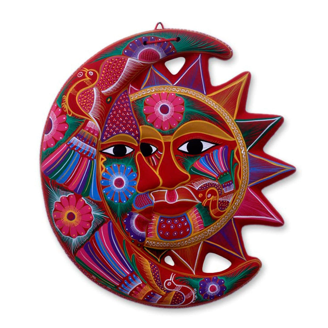 Handmade Sun and Moon Ceramic Wall Art - Blossoming Eclipse