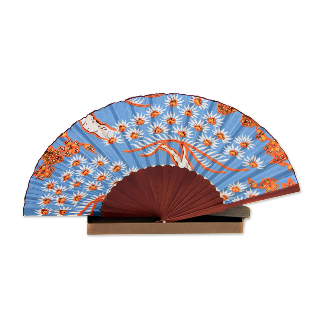 Women's Floral Silk Batik Fan - Balinese Springtime