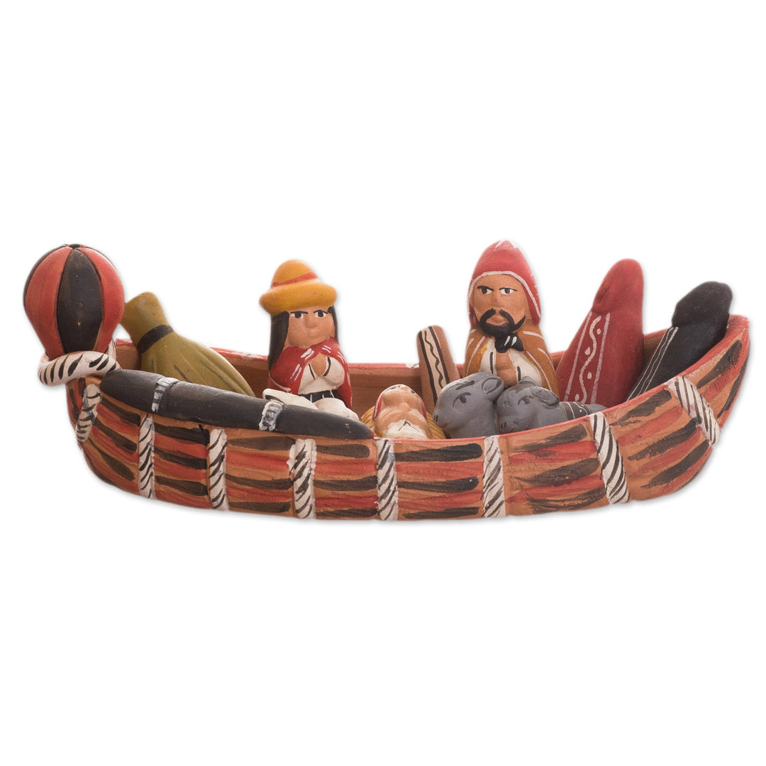 Peruvian Nativity Scene Ceramic Sculpture - Born in a Canoe