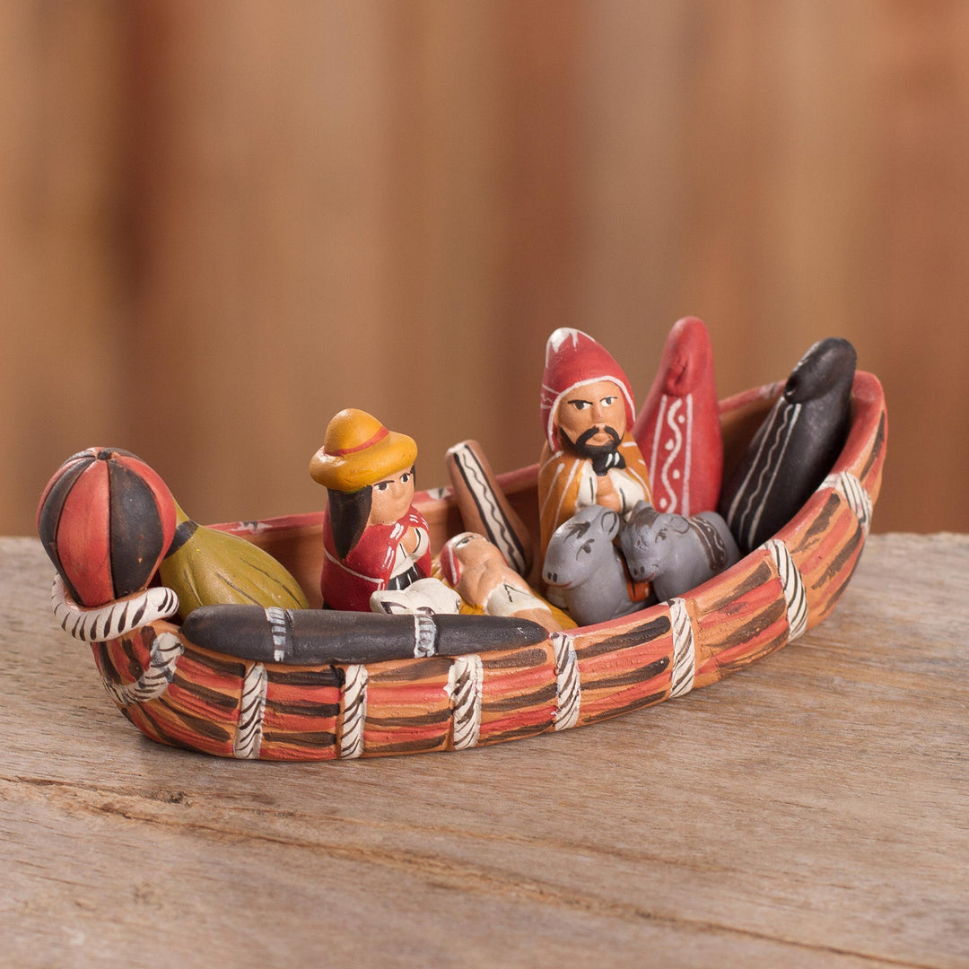 Peruvian Nativity Scene Ceramic Sculpture - Born in a Canoe