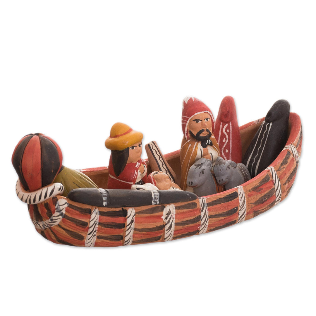 Peruvian Nativity Scene Ceramic Sculpture - Born in a Canoe
