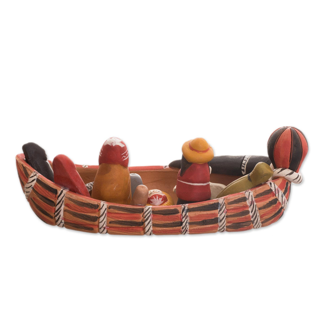 Peruvian Nativity Scene Ceramic Sculpture - Born in a Canoe