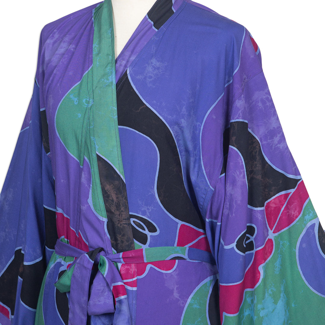 Women's batik robe - Turquoise Ocean