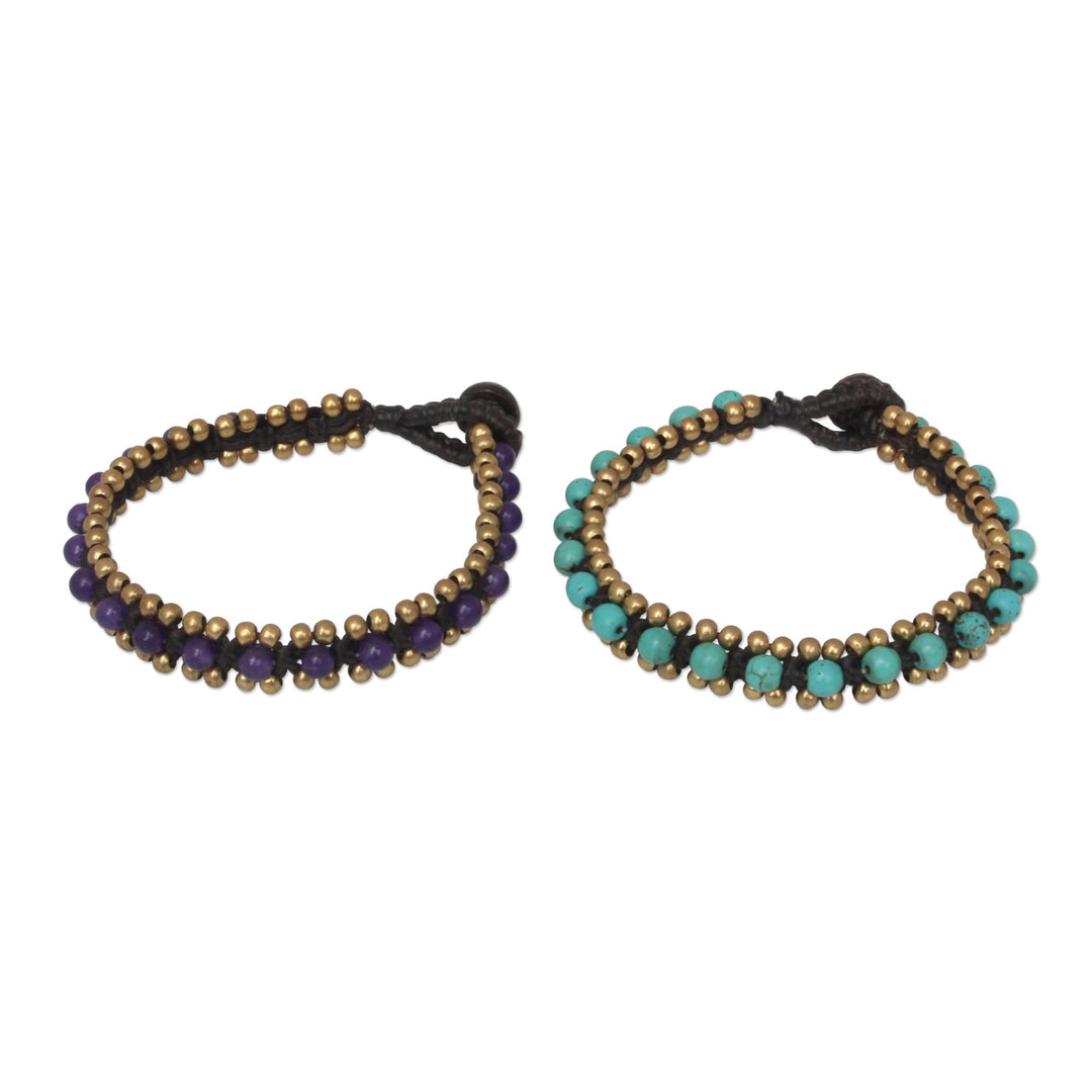 Hand Made Quartz and Resin Beaded Bracelets (Pair) - Blue Purple Aryuveda