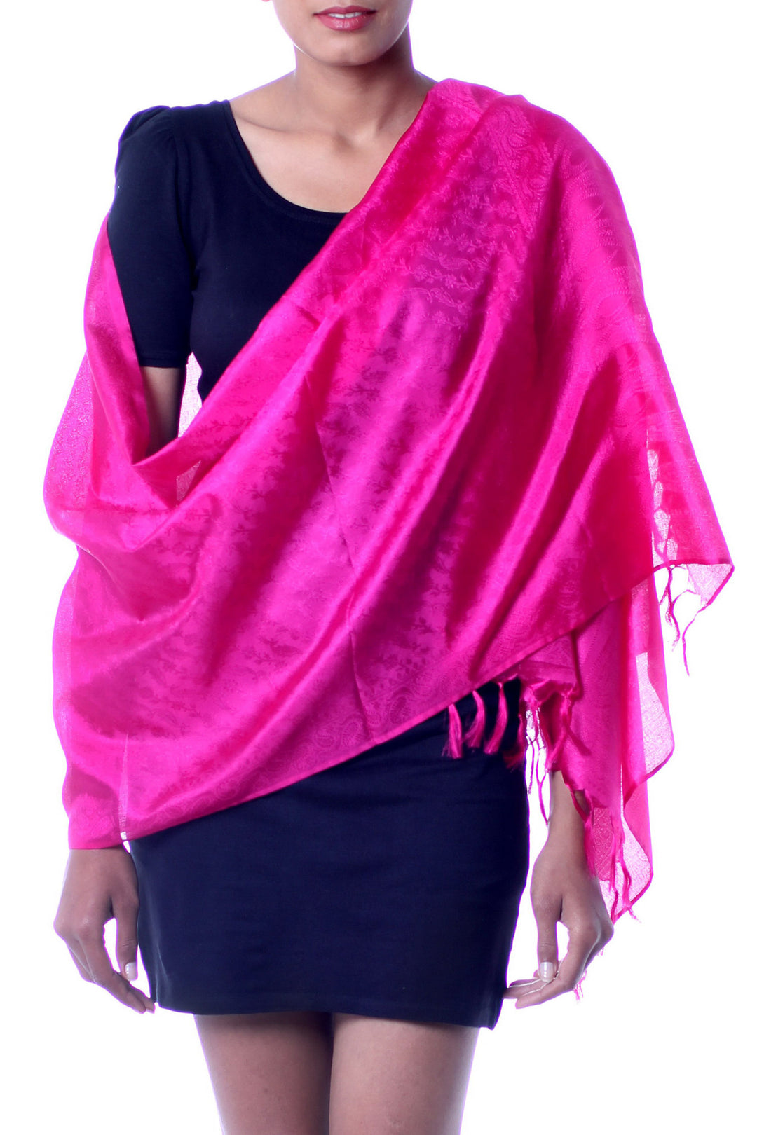 Handmade Banarasi Fuchsia Silk Shawl from India - Fuchsia Dawn