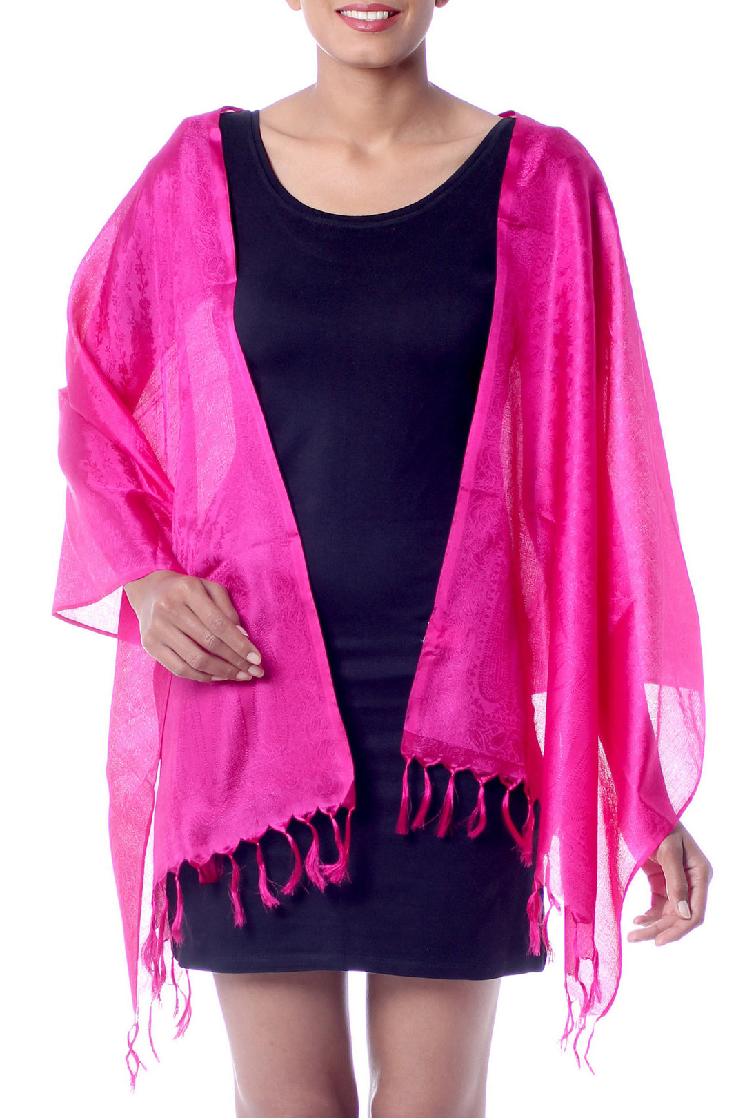 Handmade Banarasi Fuchsia Silk Shawl from India - Fuchsia Dawn