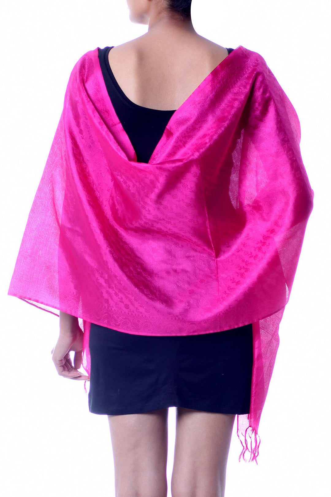 Handmade Banarasi Fuchsia Silk Shawl from India - Fuchsia Dawn