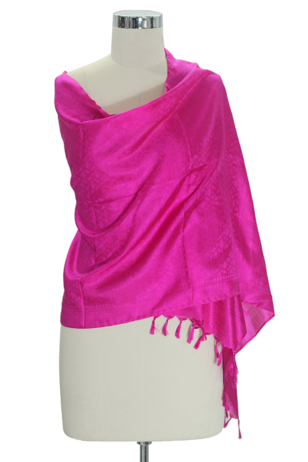 Handmade Banarasi Fuchsia Silk Shawl from India - Fuchsia Dawn