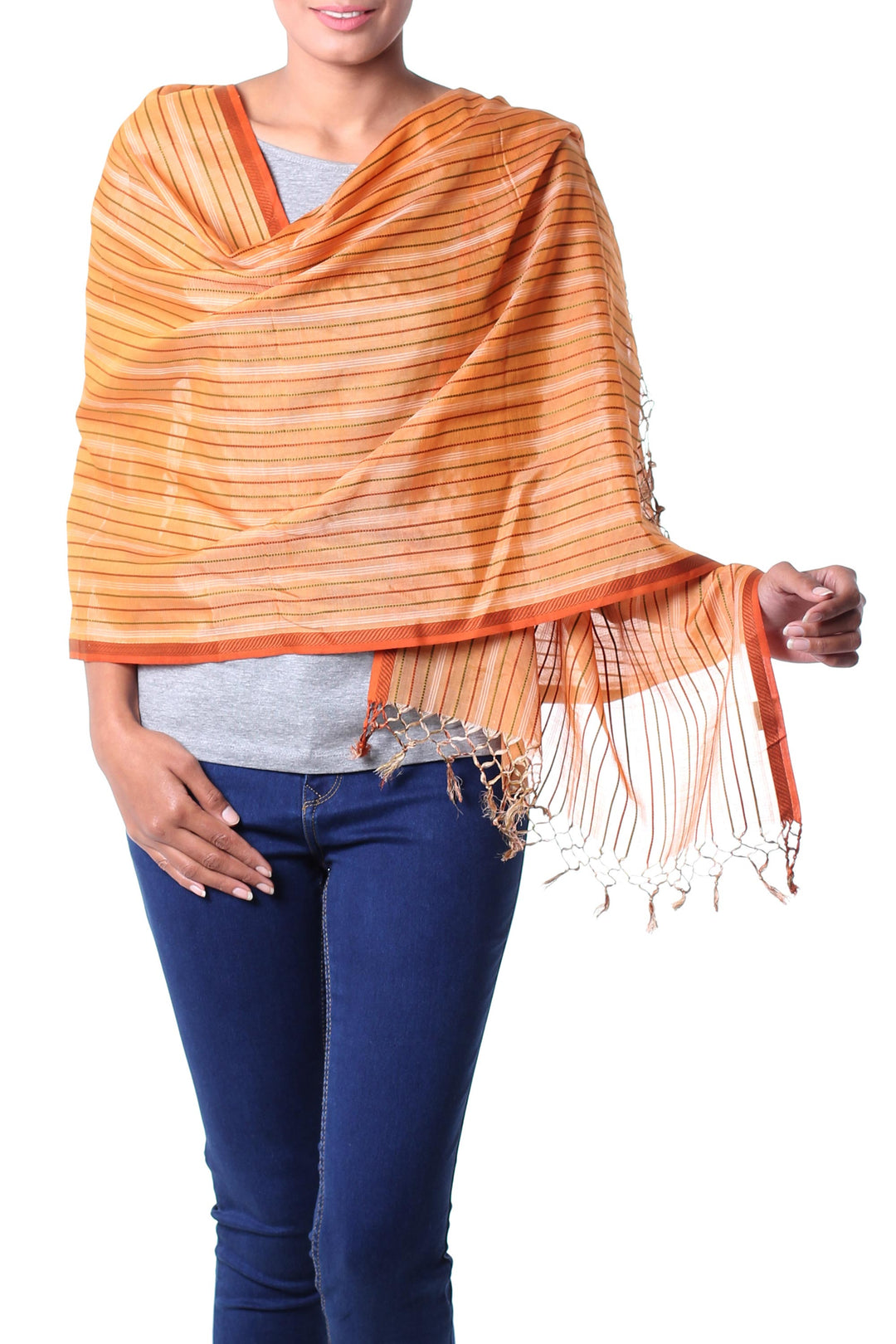 Cotton and silk shawl - India Sunset