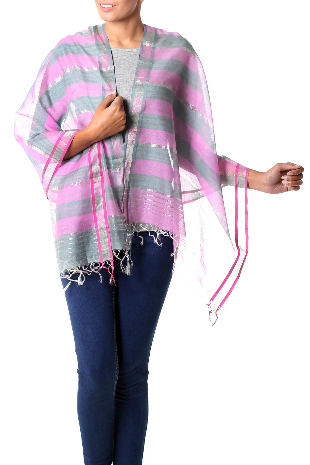 Cotton and silk shawl - Kerala Rose