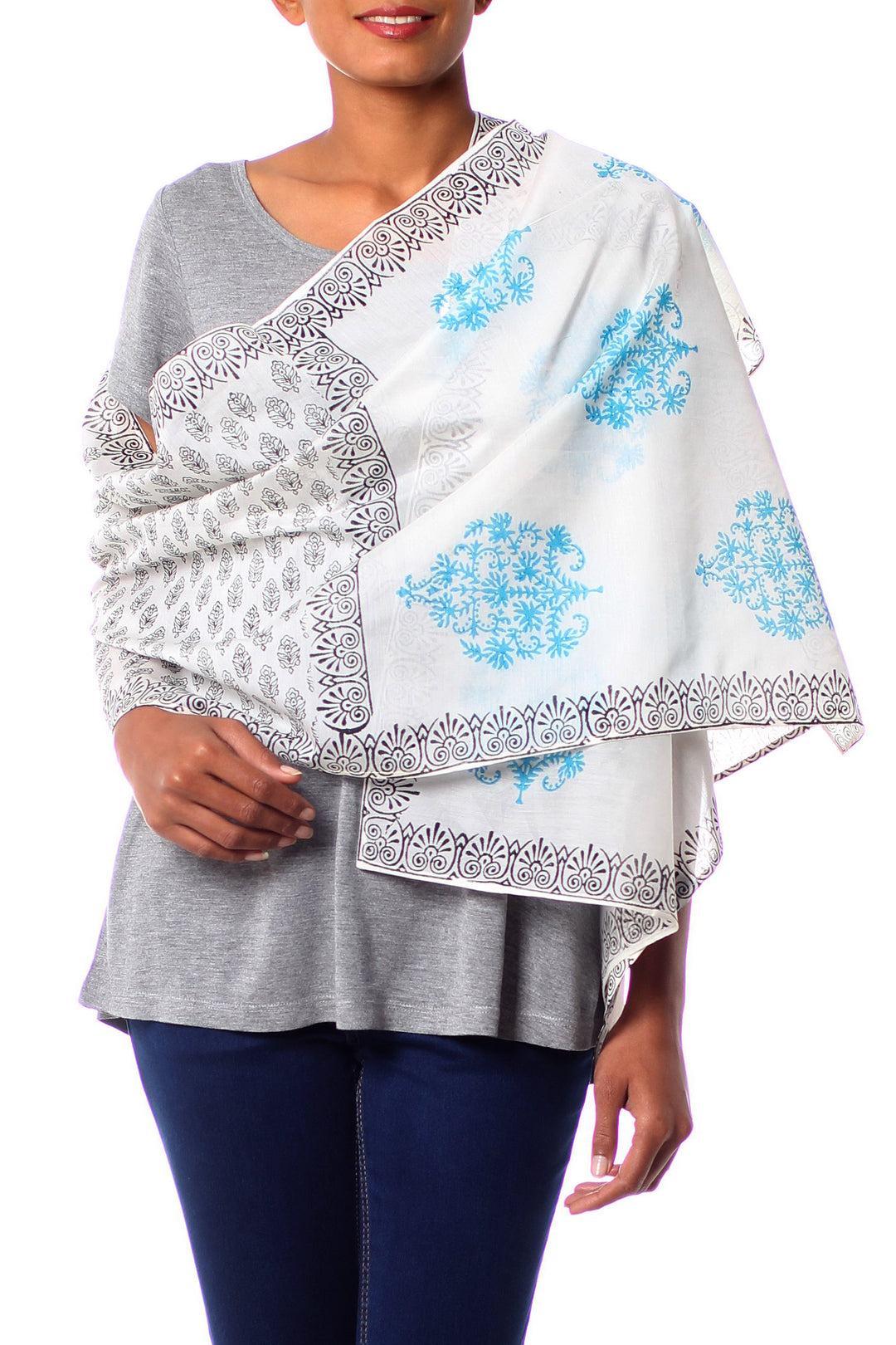 Cotton and silk shawl - Myriad Bouquets