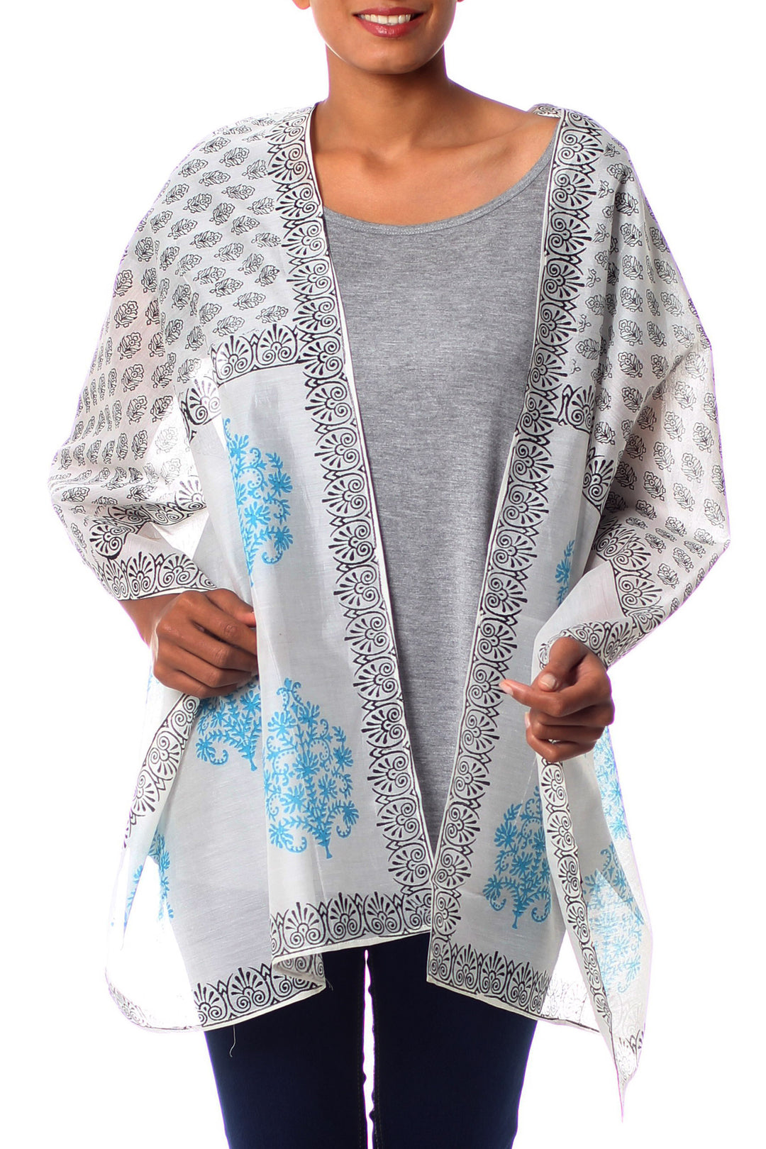 Cotton and silk shawl - Myriad Bouquets