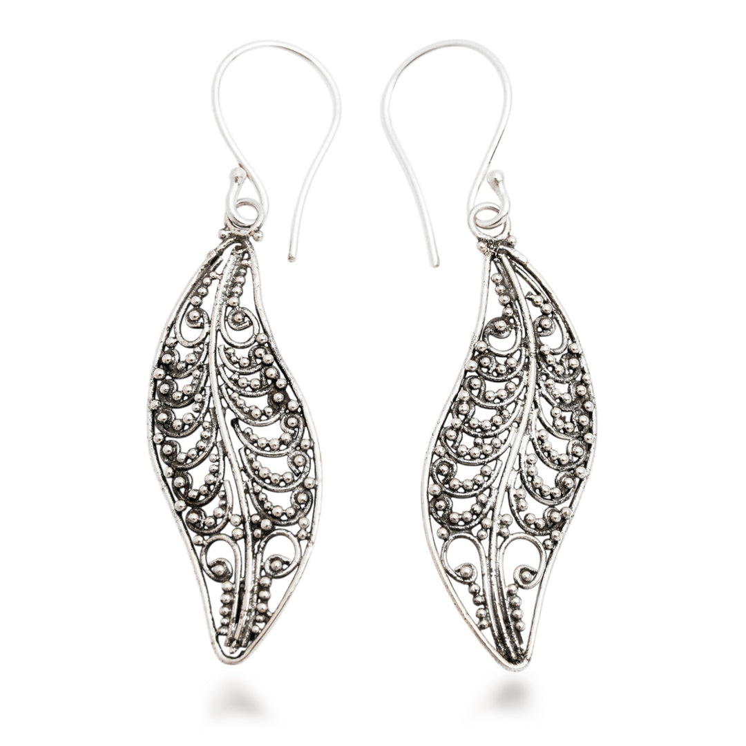 Unique Sterling Silver Dangle Earrings - Plumeria Leaf