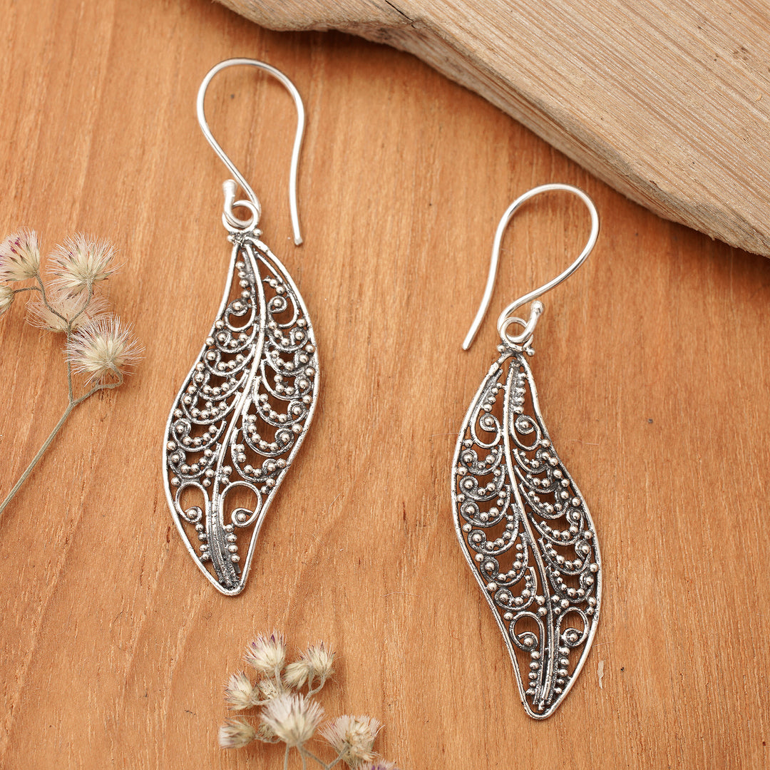 Unique Sterling Silver Dangle Earrings - Plumeria Leaf