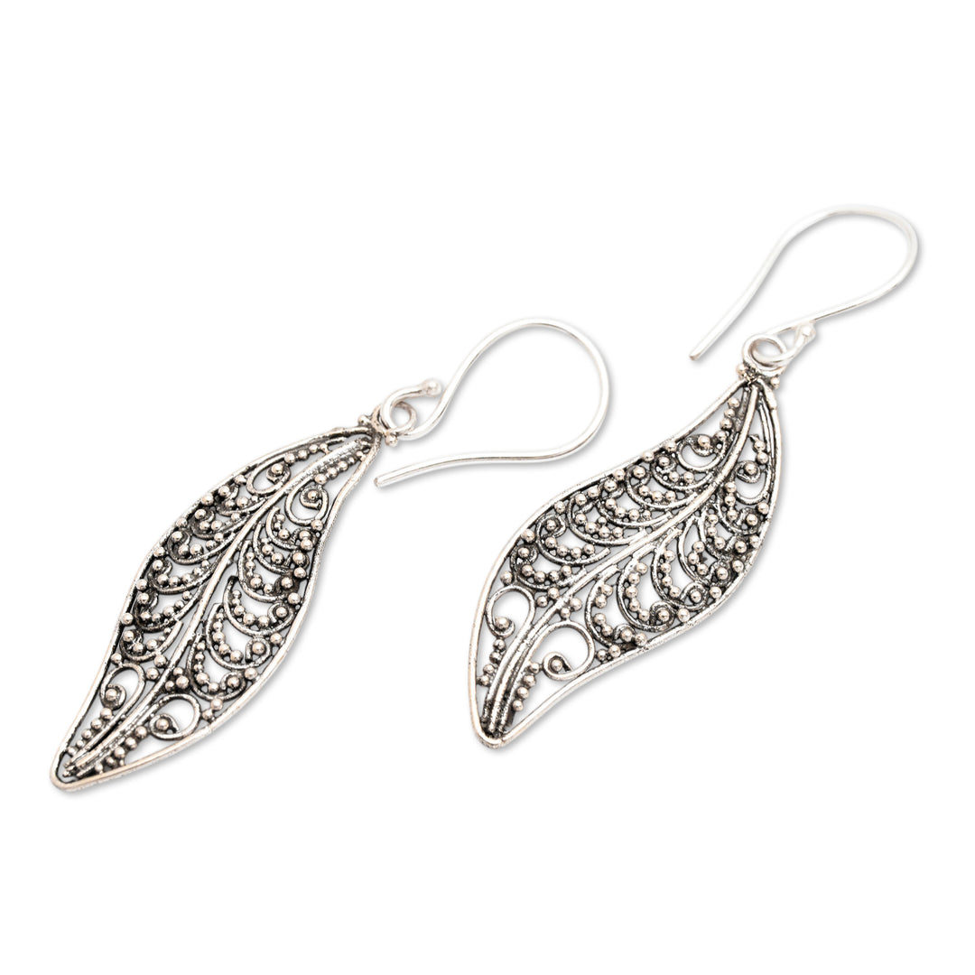 Unique Sterling Silver Dangle Earrings - Plumeria Leaf