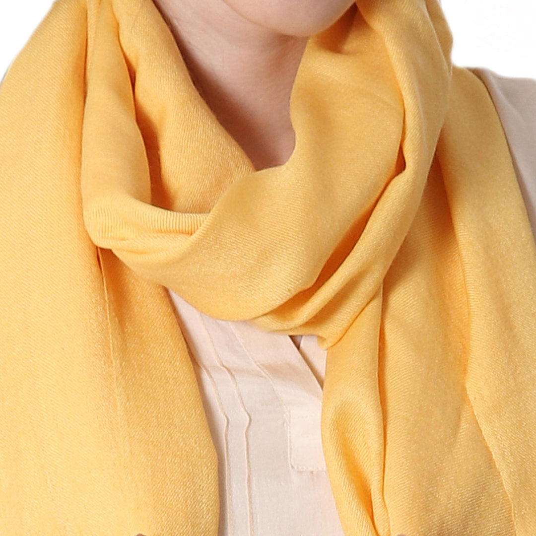 Woven Wool and Silk Blend Shawl in Maize from India - Yellow Fanfare