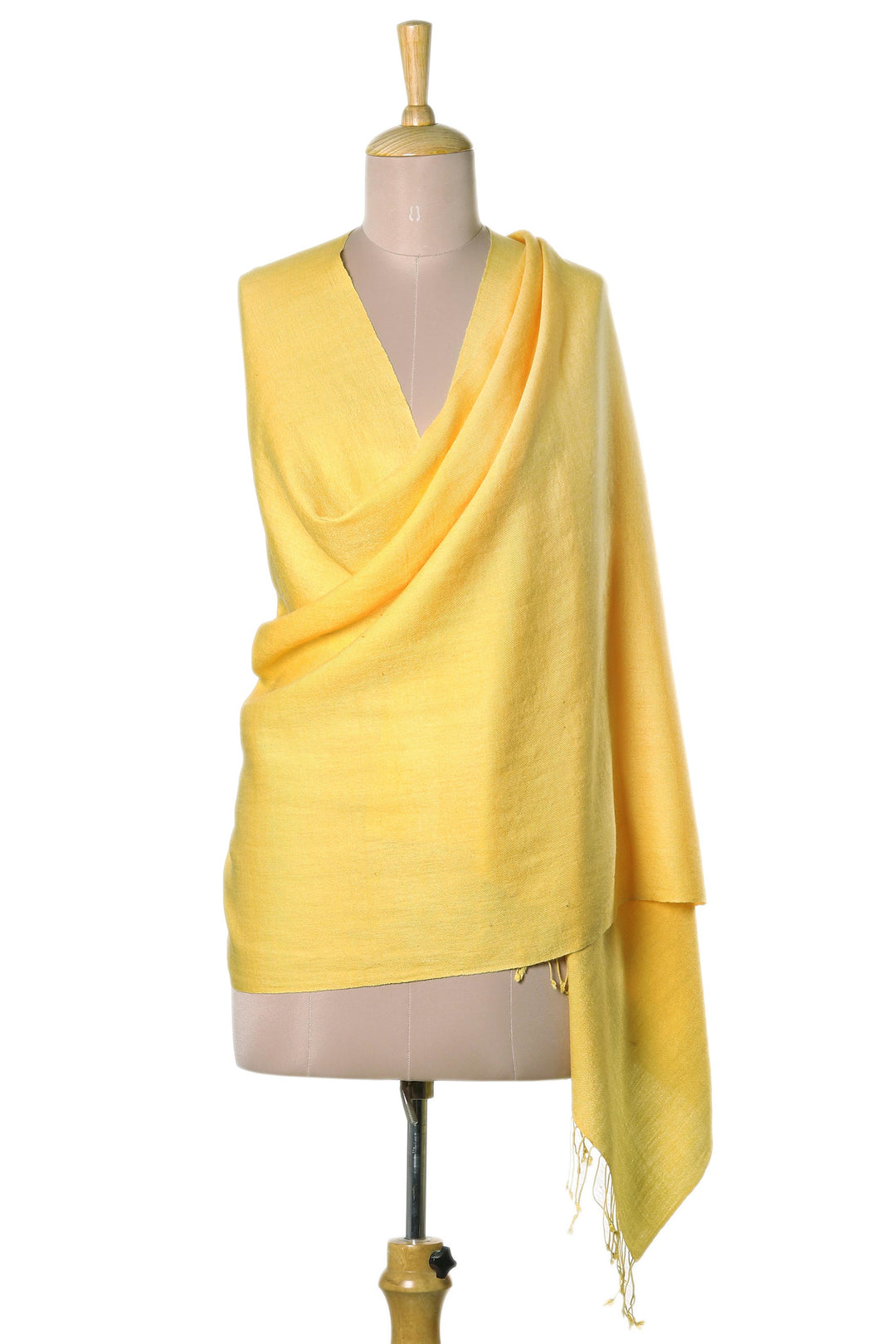 Woven Wool and Silk Blend Shawl in Maize from India - Yellow Fanfare