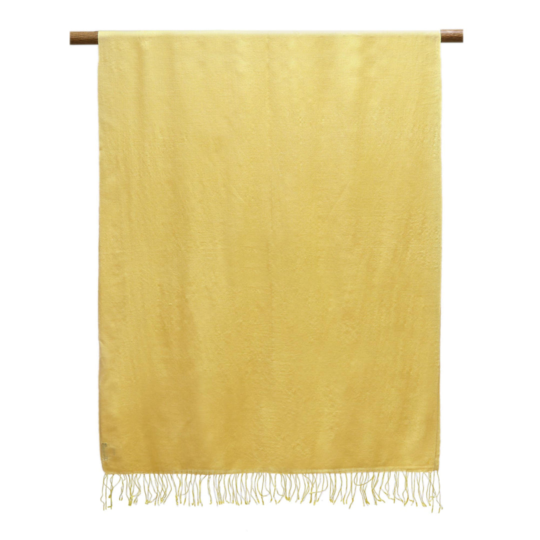 Woven Wool and Silk Blend Shawl in Maize from India - Yellow Fanfare