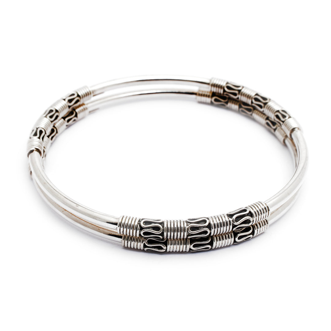 Artisan Crafted Sterling Silver Bangle Bracelets (Pair) - Secrets