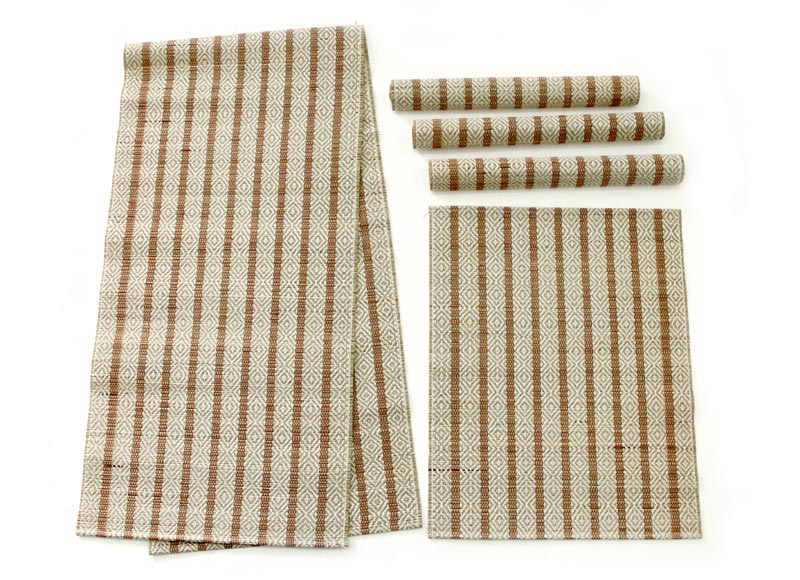 Natural Fiber Table Runner and Placemats (Set  for 4) - Ethnic Red