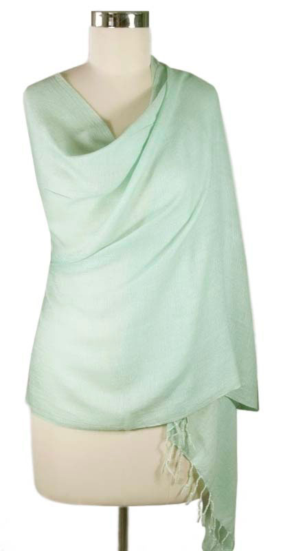 Indian Wool Silk Blend Handwoven Shawl  - Aqua Mist