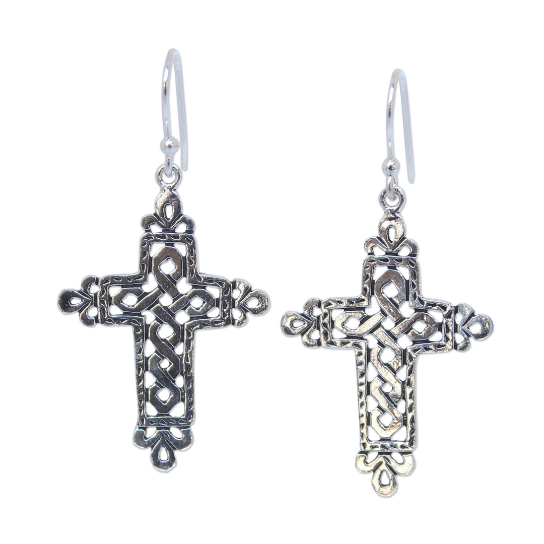 Sterling Silver Religious Earrings - Cross of Legends