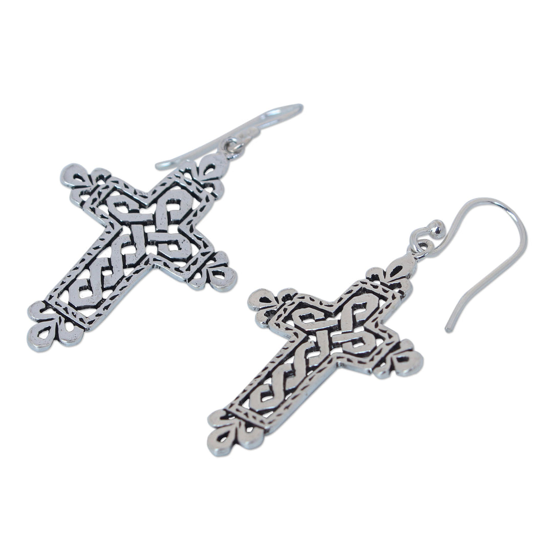 Sterling Silver Religious Earrings - Cross of Legends