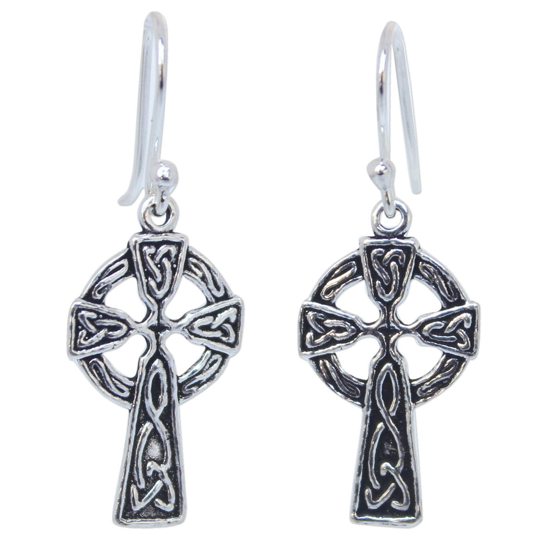 Sterling Silver Religious Dangle Earrings - Celtic Cross