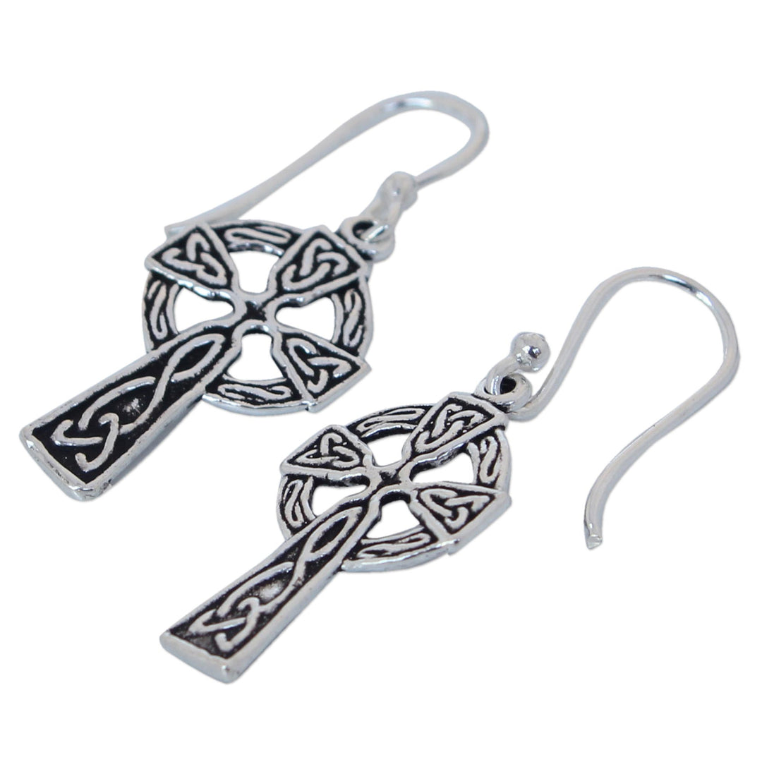 Sterling Silver Religious Dangle Earrings - Celtic Cross