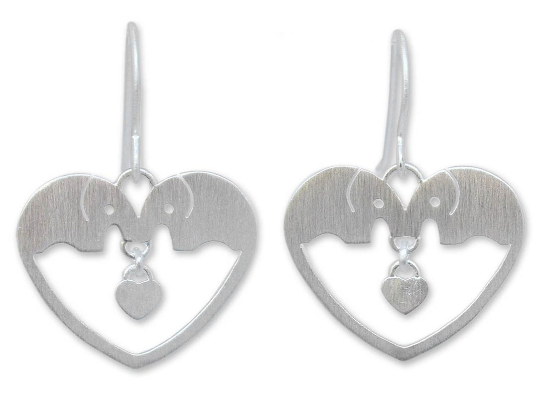 Sterling Silver Dangle Earrings - Elephants in Love