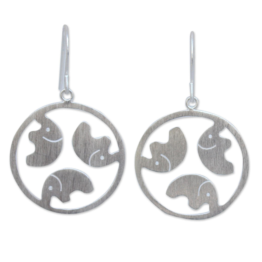 Handcrafted Sterling Silver Dangle Earrings - Moonlight Elephants