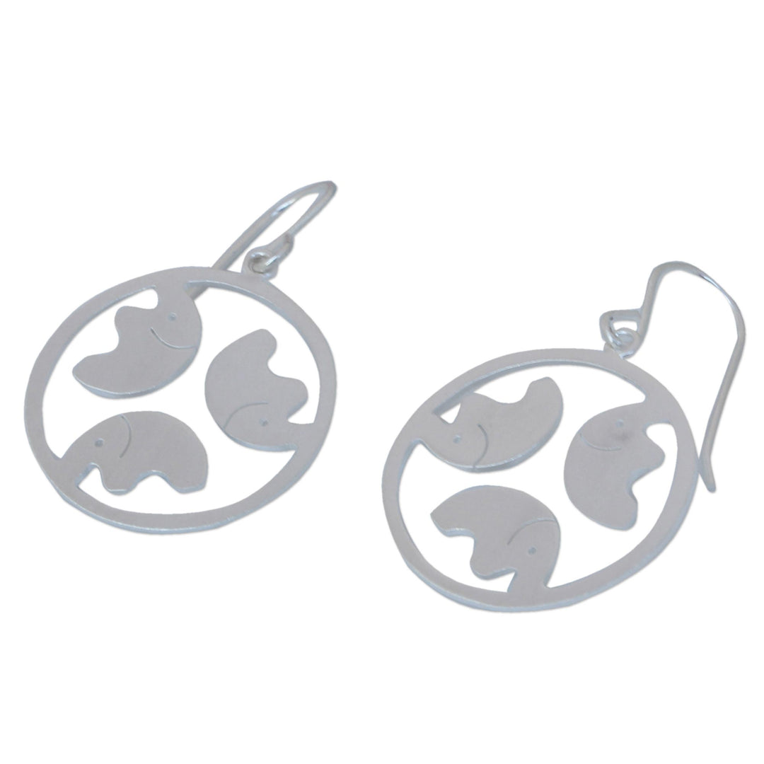 Handcrafted Sterling Silver Dangle Earrings - Moonlight Elephants
