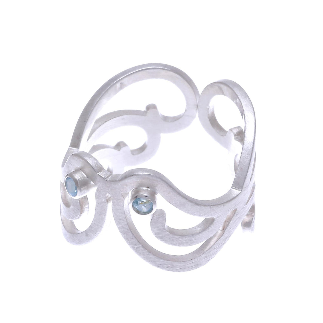 Hand Crafted Blue Topaz Ring - Doves of Peace