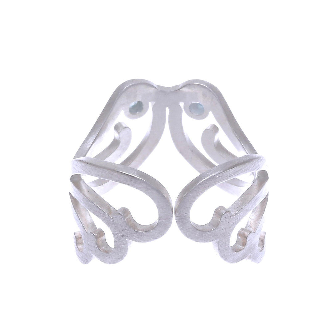 Hand Crafted Blue Topaz Ring - Doves of Peace