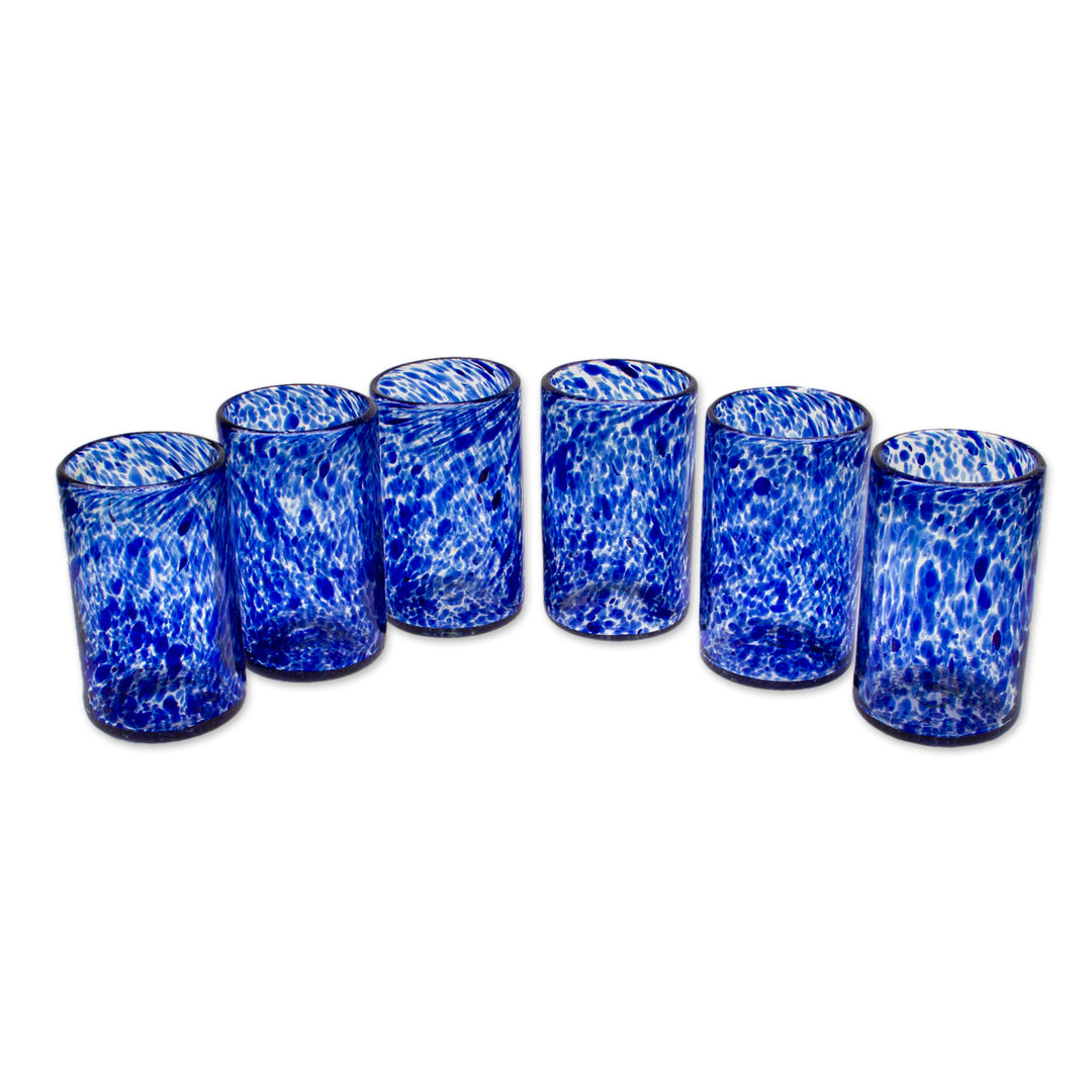Unique Handblown Glass Water Tumblers Drinkware (Set of 6) - Marine