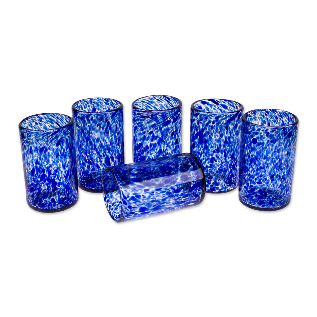 Unique Handblown Glass Water Tumblers Drinkware (Set of 6) - Marine
