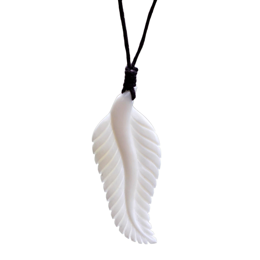 Hand Carved Cow Bone Pendant Necklace - Javanese Fern