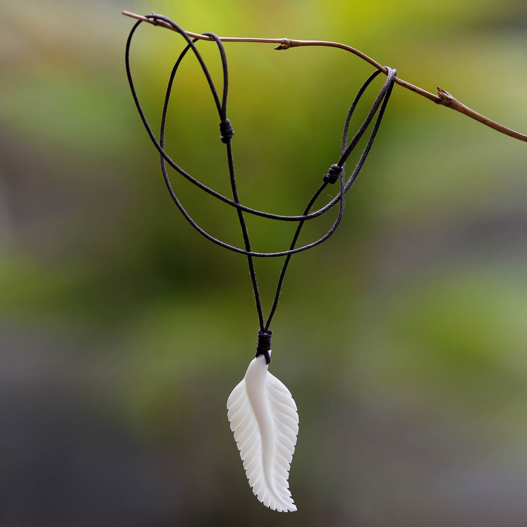 Hand Carved Cow Bone Pendant Necklace - Javanese Fern