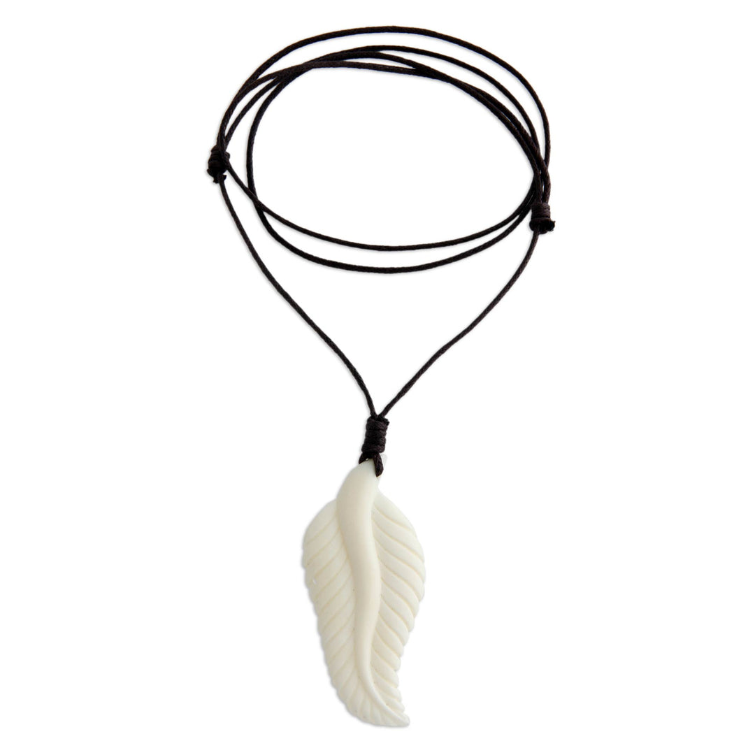 Hand Carved Cow Bone Pendant Necklace - Javanese Fern