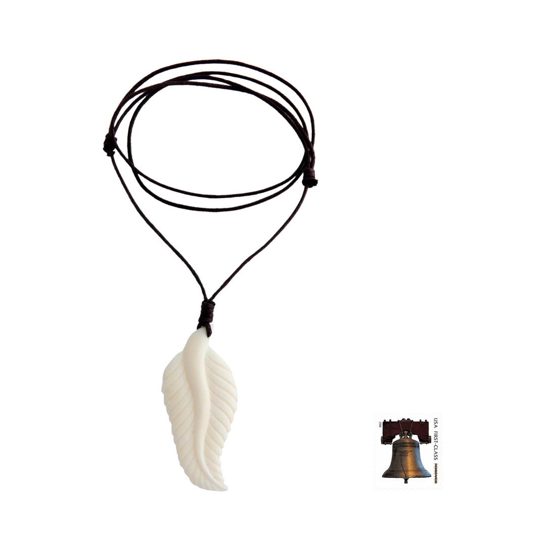 Hand Carved Cow Bone Pendant Necklace - Javanese Fern