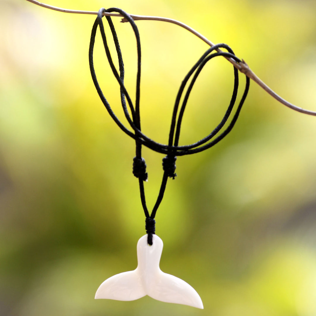 Handcrafted Cow Bone Pendant Necklace - Whale Tail