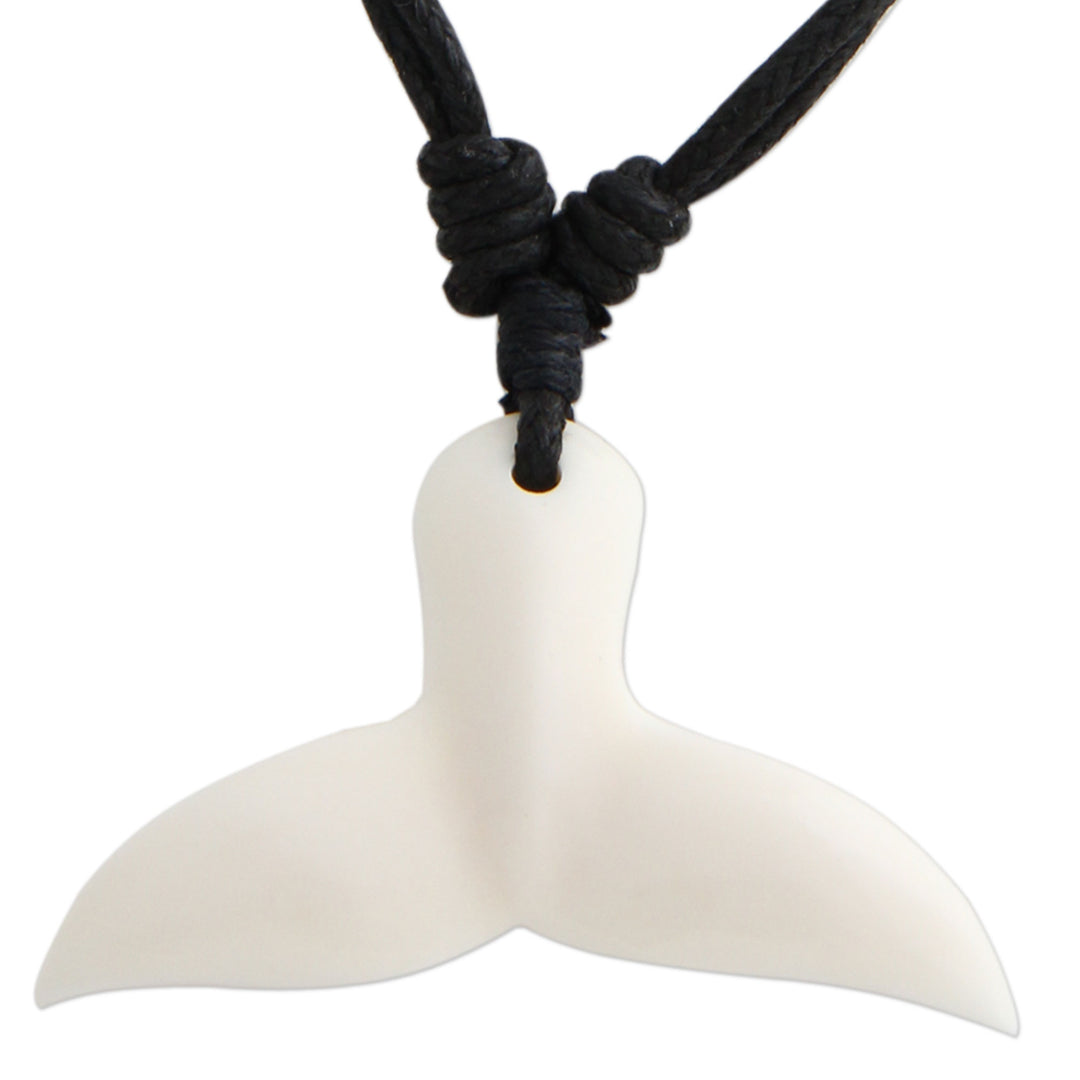 Handcrafted Cow Bone Pendant Necklace - Whale Tail