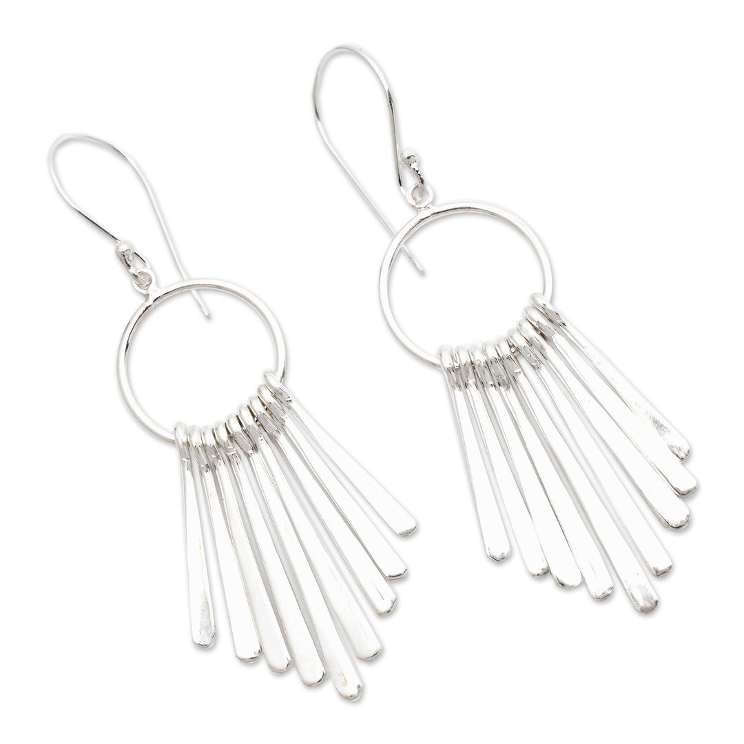 Handmade Indonesian Sterling Silver Waterfall Earrings - Feather Cascade