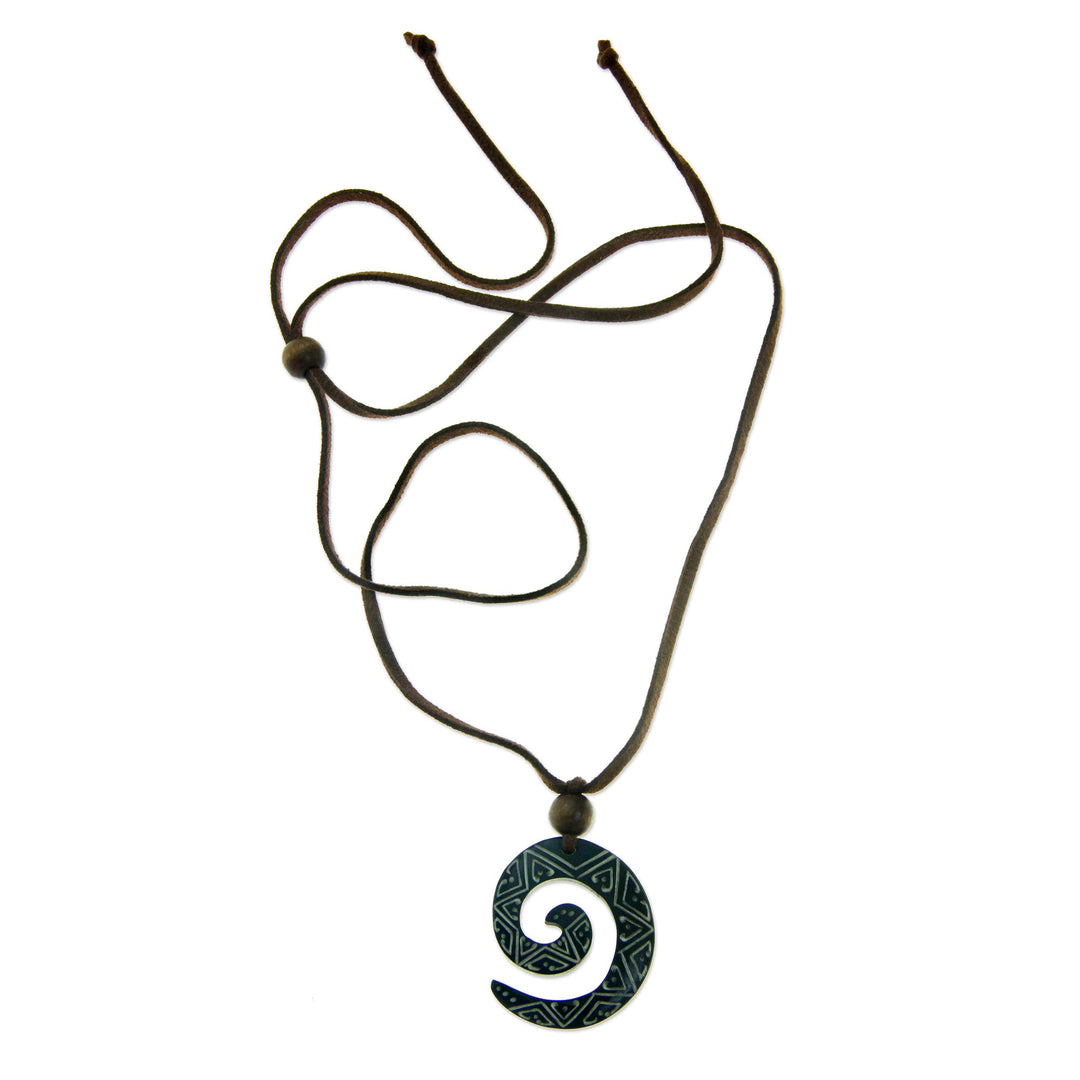 Cow Bone and Wood Pendant Necklace - Spiraling Star
