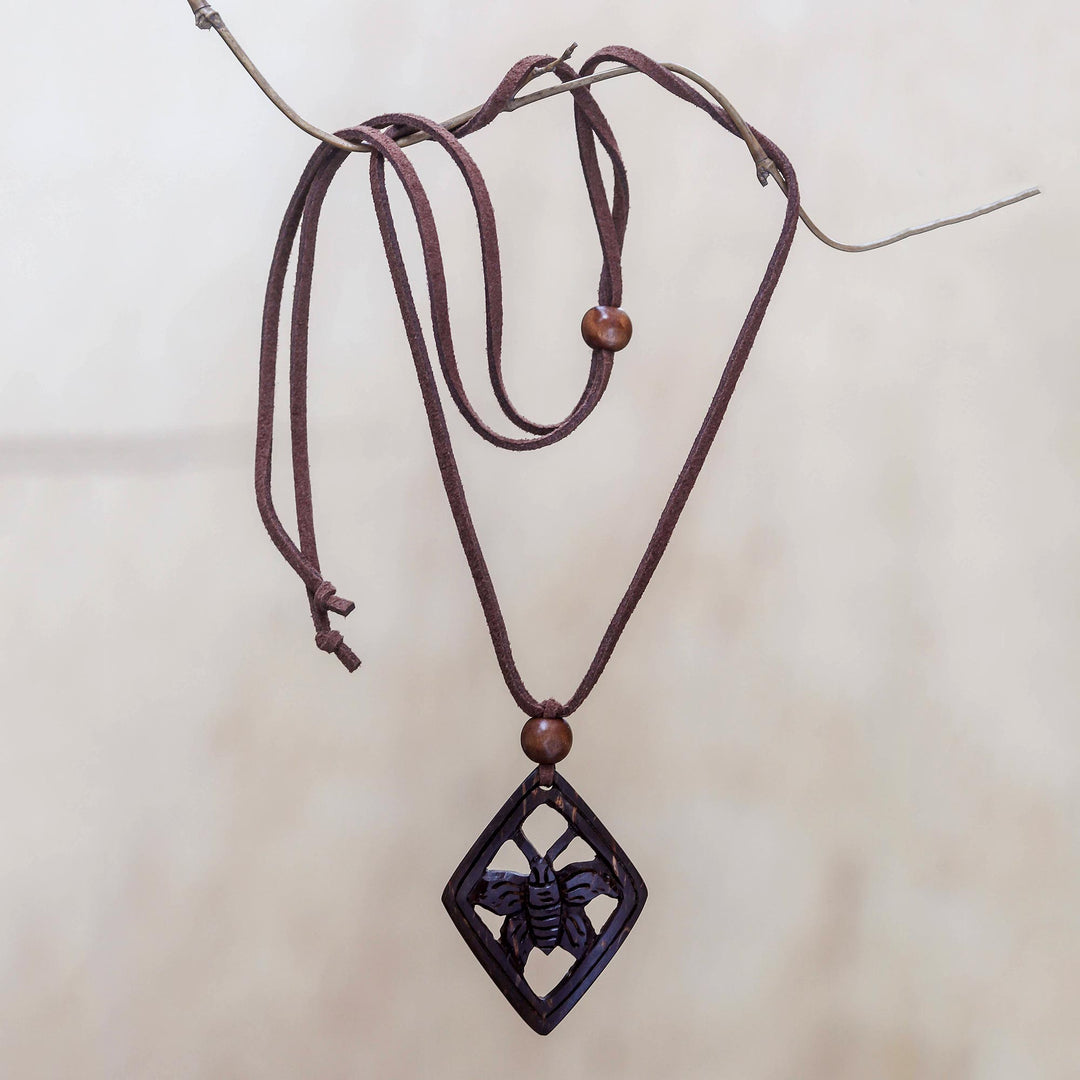 Coconut shell pendant necklace - Butterfly Muse