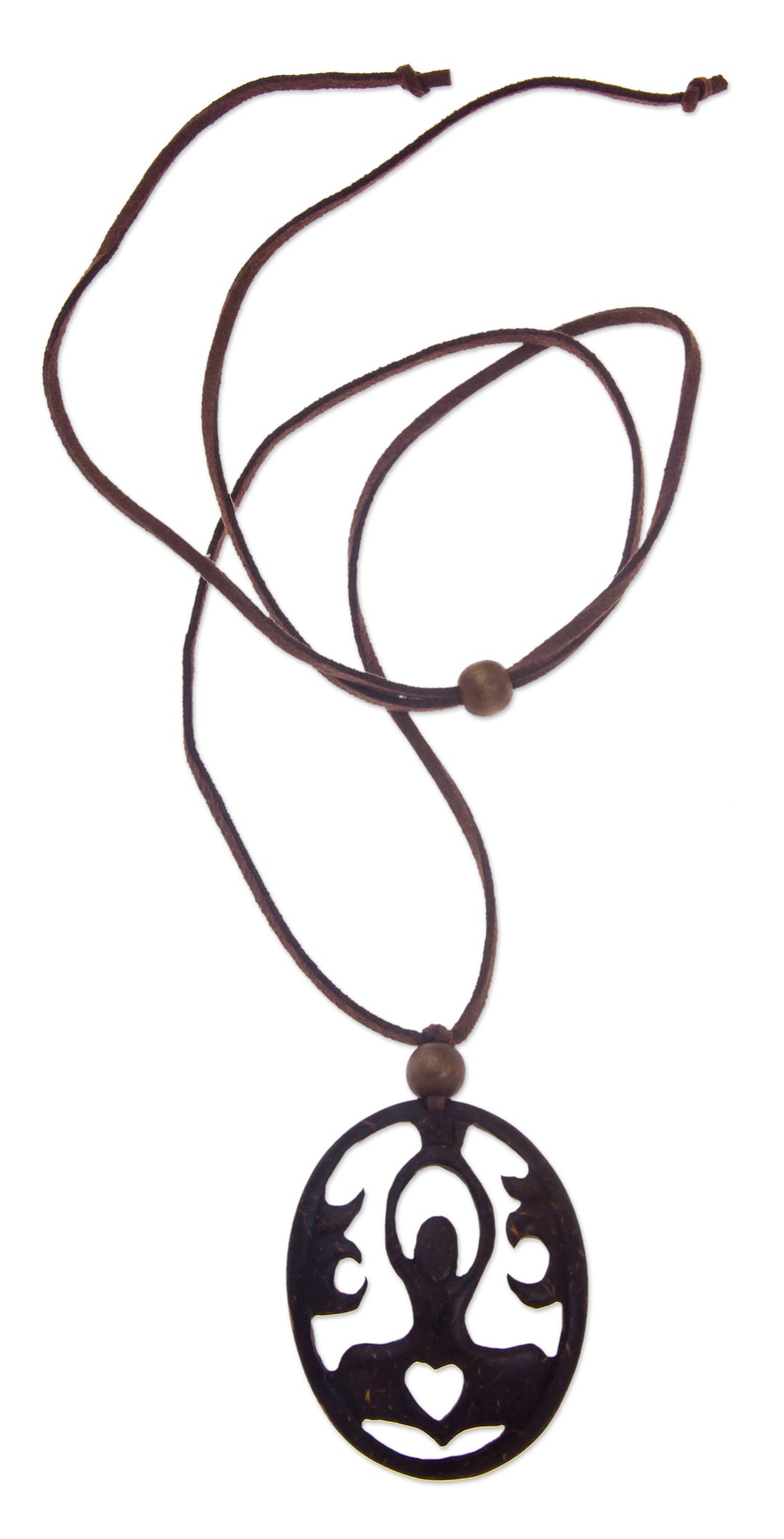 Artisan Crafted Coconut Shell Pendant Necklace - Sukhasana Yoga