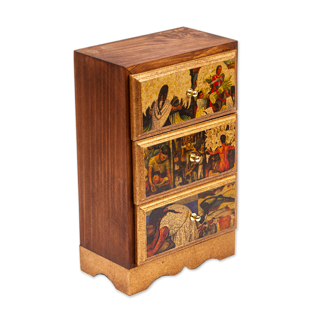 Unique Decoupage Wood Jewelry Box - Diego Rivera's Mexico