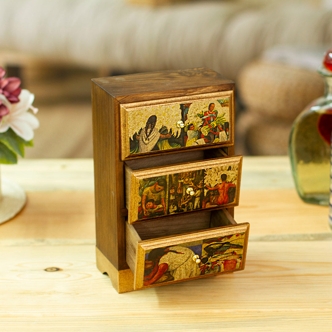 Unique Decoupage Wood Jewelry Box - Diego Rivera's Mexico