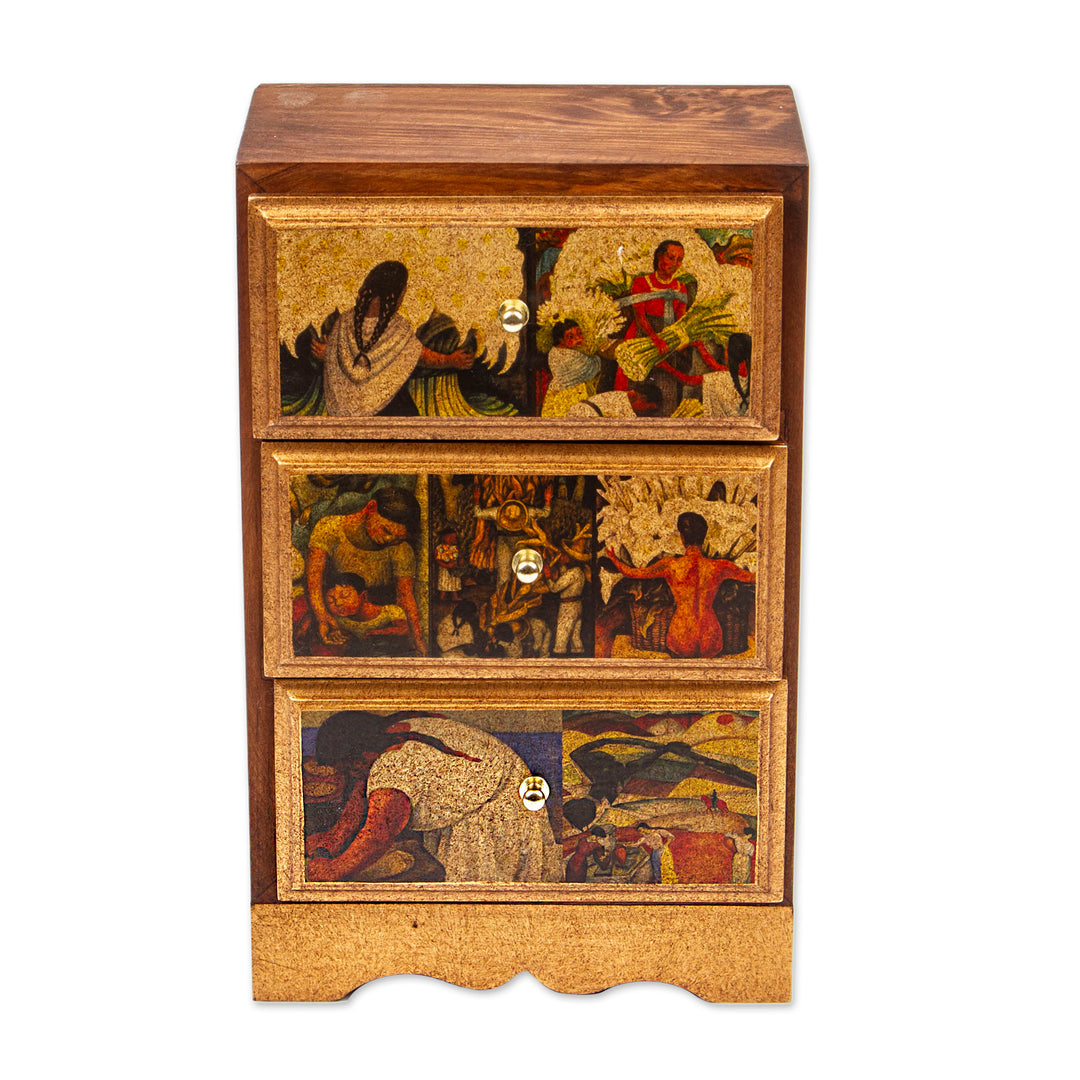Unique Decoupage Wood Jewelry Box - Diego Rivera's Mexico
